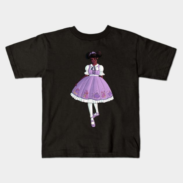 Black Lolita Girl Sticker Kids T-Shirt by catherynsart